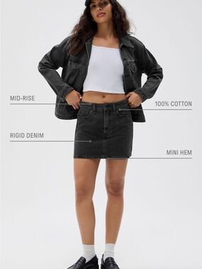 Sold Out Fabletics Washed Black Mid-Rise Denim Mini Skirt